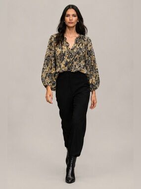 Isabel Marant Silk Blouse Snakeskin Print Long Sleeve Peasant Top FR 42 US 10